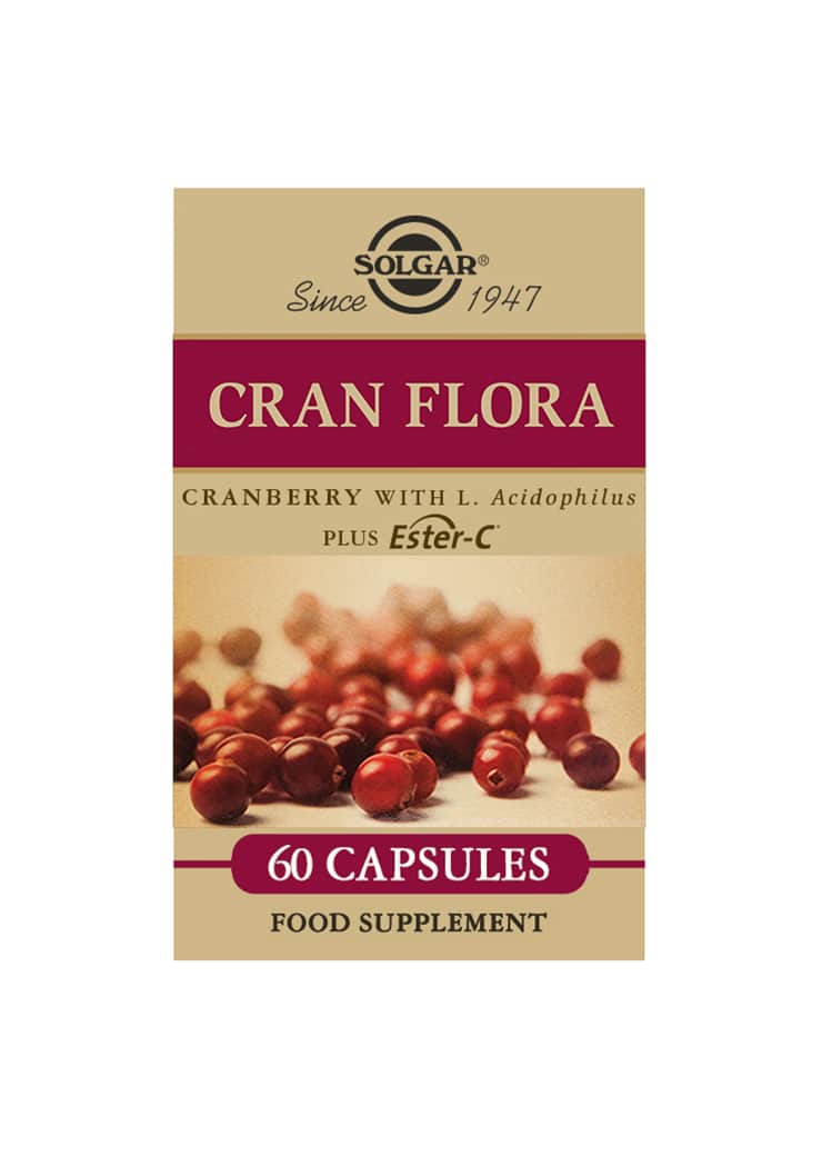 Solgar CRAN FLORA + Ester-C® – karpalo, maitohappobakteeri ja C-vitamiini