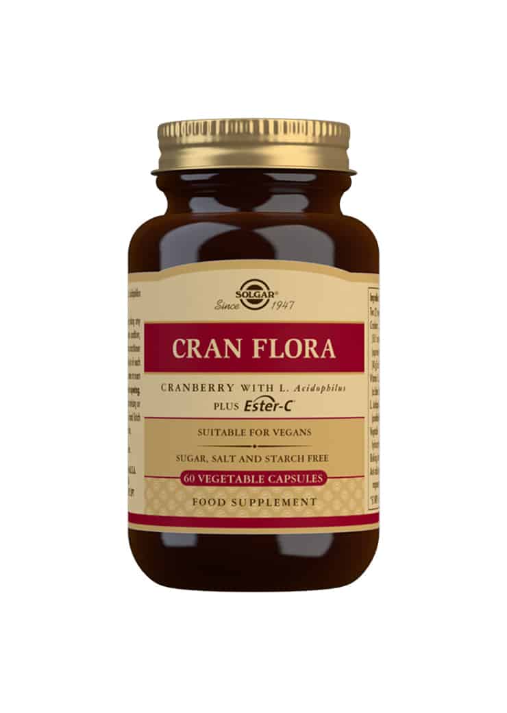 Solgar CRAN FLORA + Ester-C® – karpalo, maitohappobakteeri ja C-vitamiini